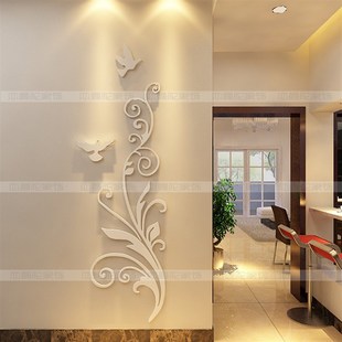 包邮3D亚克力水晶立体墙贴创意幸福鸟客厅卧室玄关背景墙贴纸贴画