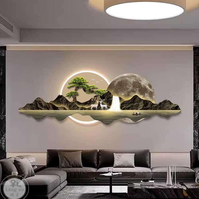 新款带灯LED氛围灯画客厅装饰画沙发背景墙挂画轻奢新中式壁画