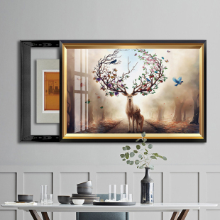 电表箱装饰画免打孔可推拉遮挡配电箱欧式壁画电表盒美式挂画横款