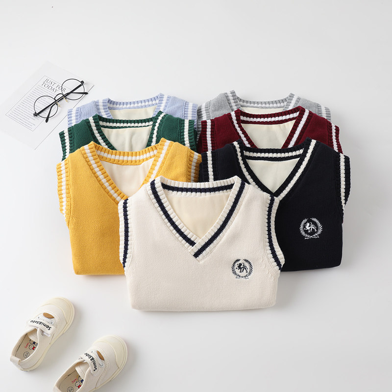 女童马甲加绒儿童背心宝宝针织加厚男童冬季保暖内穿毛衣大童校服