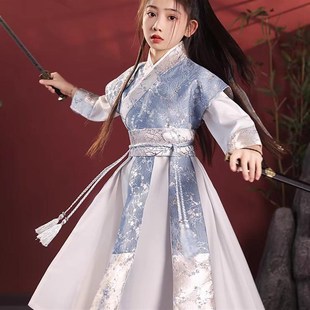 男童女童古装汉服女侠风剑客儿童花木兰服装武侠女扮男装演出服黑