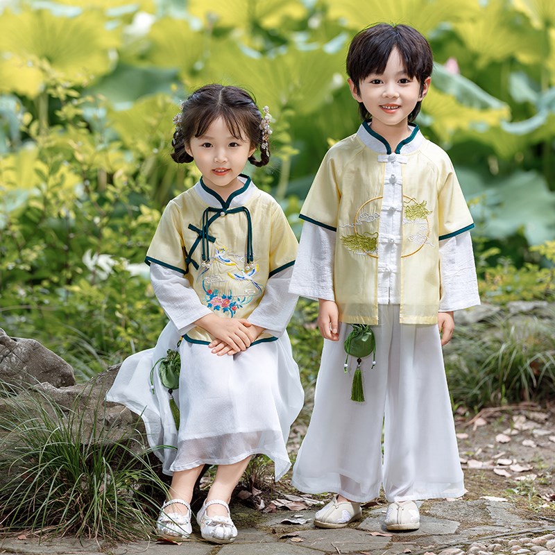 儿童汉服中式春秋夏季男生幼儿园服中国风女宝古装朗诵唐装演出服