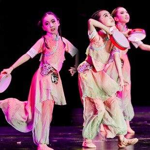 儿童采茶姑娘表演服服装渔梦渔阳演出服白盏茶妤古典舞蹈服听鼓仔