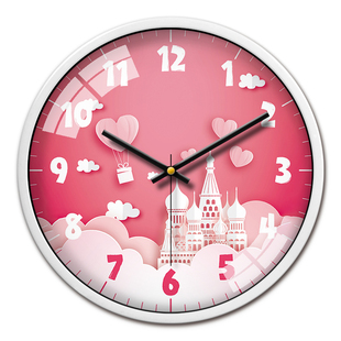 卡通挂表客厅创意可爱挂钟儿童女孩房粉色公主风静音钟表时钟挂墙