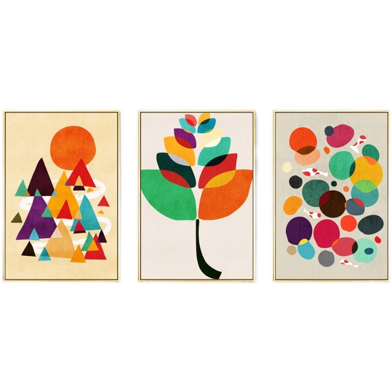 抽象彩色森林客厅沙发背景墙壁画装饰画轻奢挂画三联画简约风景画