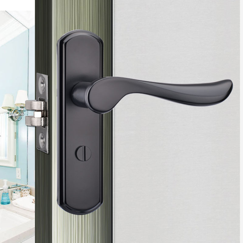 雅黑不锈钢卫生间门锁无钥匙 铝合金厕所玻璃浴室单舌把手通用型