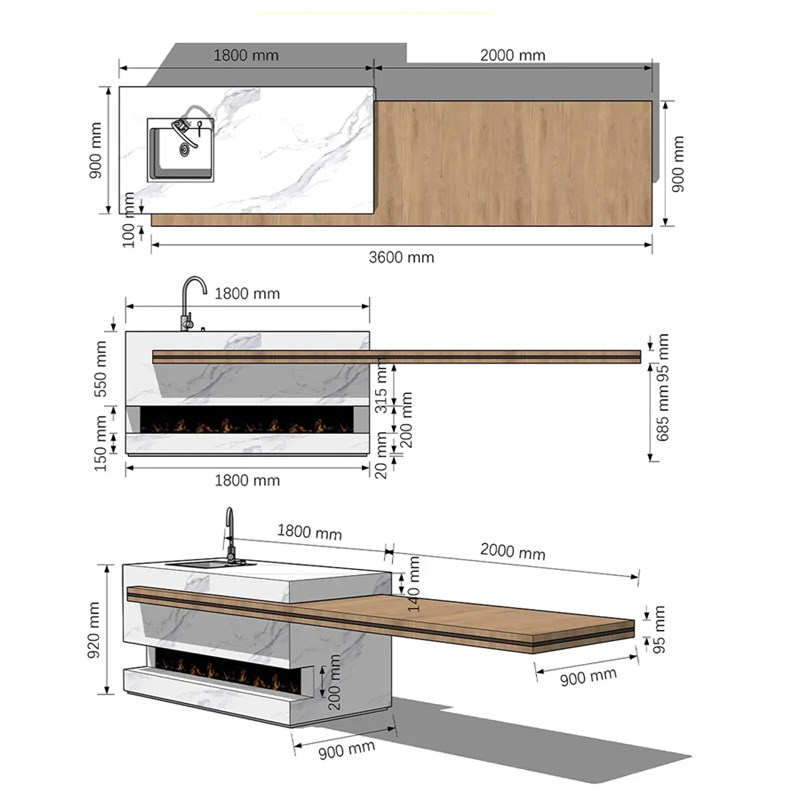 22新款悬浮岩板岛台餐桌一体导台智能高级倒台餐台悬空橱柜定制