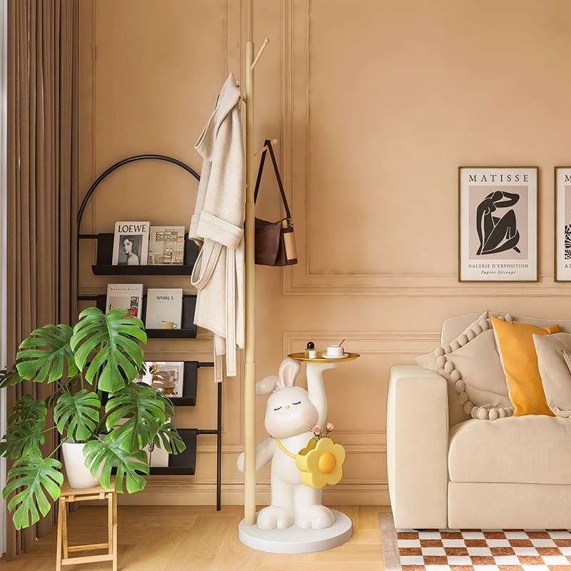客厅奶油风熊猫儿童卧室电视柜沙发边几旁落地摆件衣帽架挂衣包架