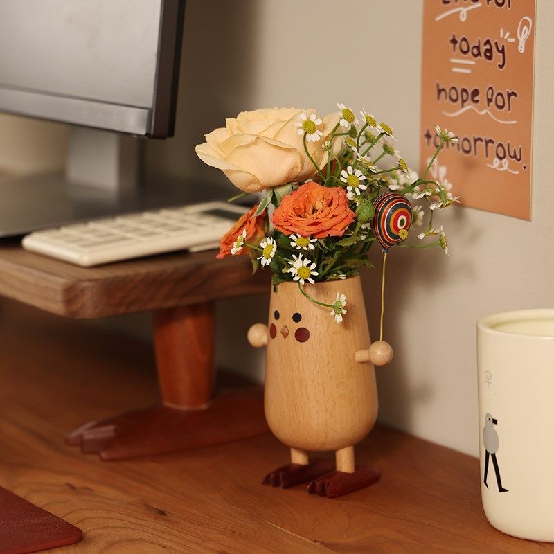 要抱抱的小鸡实木质桌面创意笔筒干香薰瓶器治愈工位,家居饰品,装饰摆件,淘宝优惠券,粉丝福利购,淘宝优惠卷