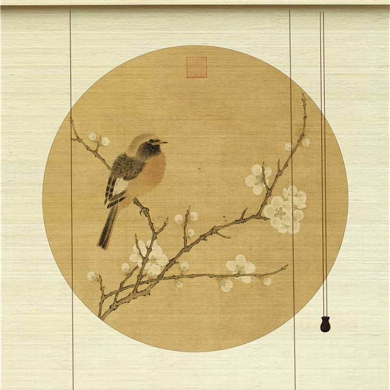 竹帘卷帘遮光双面印意境山水竹窗帘中式古风拉绳双面印花帘子复古