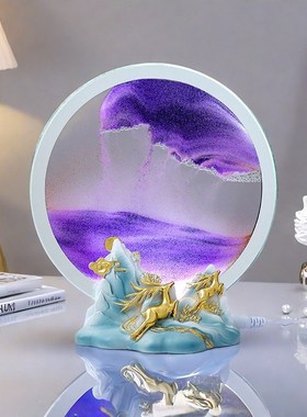 翻转自动流沙画一鹿相伴发光底座客厅书房卧室装饰工艺品