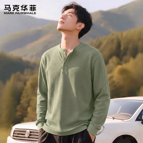 马克华菲复古华夫格肌理t恤男