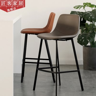 简约家用靠背高脚椅北欧铁艺吧台椅现代吧椅网红吧凳咖啡厅高脚凳