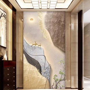饰画轻奢福鹿入户过道壁纸高档抽象寓意好走廊壁画 现代简约玄关装