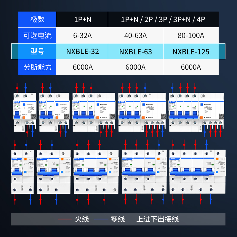 空气开关带漏电保护器家用220V三相C32断路器漏保2P63A总电闸