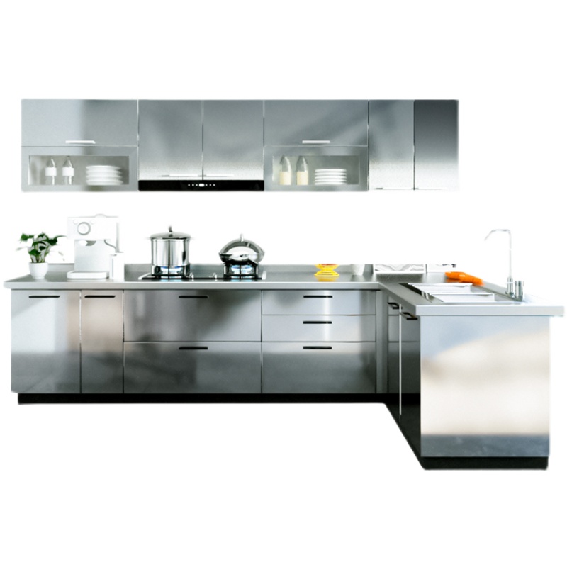 【武汉工厂】整体304不锈钢整体橱柜定制 现代简约一体成型灶台面