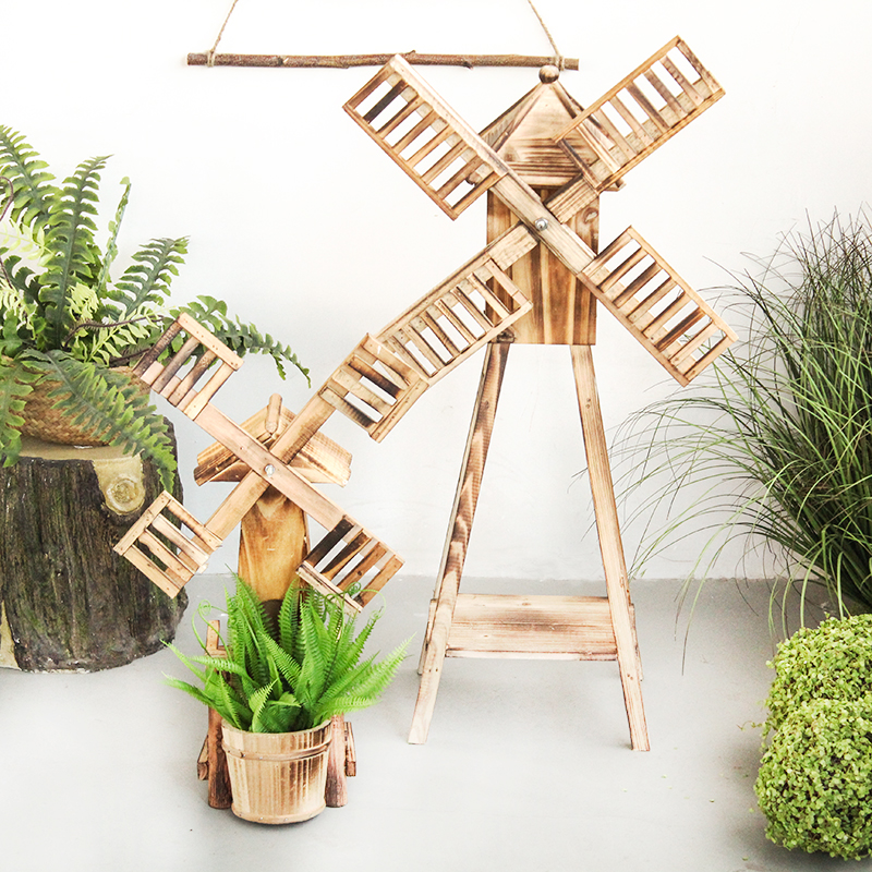 田园风格木质风车装饰摆件阳台花架店铺橱窗落地摆设幼儿园植物角