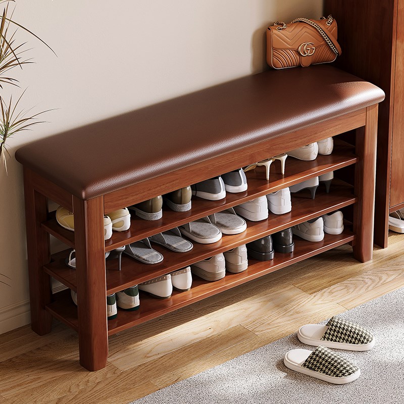 实木软包换鞋凳门口家用入户玄关可坐多层鞋柜一体架皮质鞋架