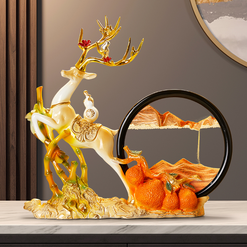 一鹿发财流沙画沙漏摆件家居客厅电视柜酒柜装饰品办公室开业礼物