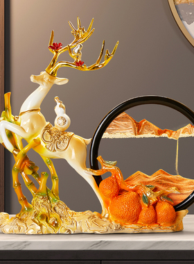 一鹿发财流沙画沙漏摆件家居客厅电视柜酒柜装饰品办公室开业礼物