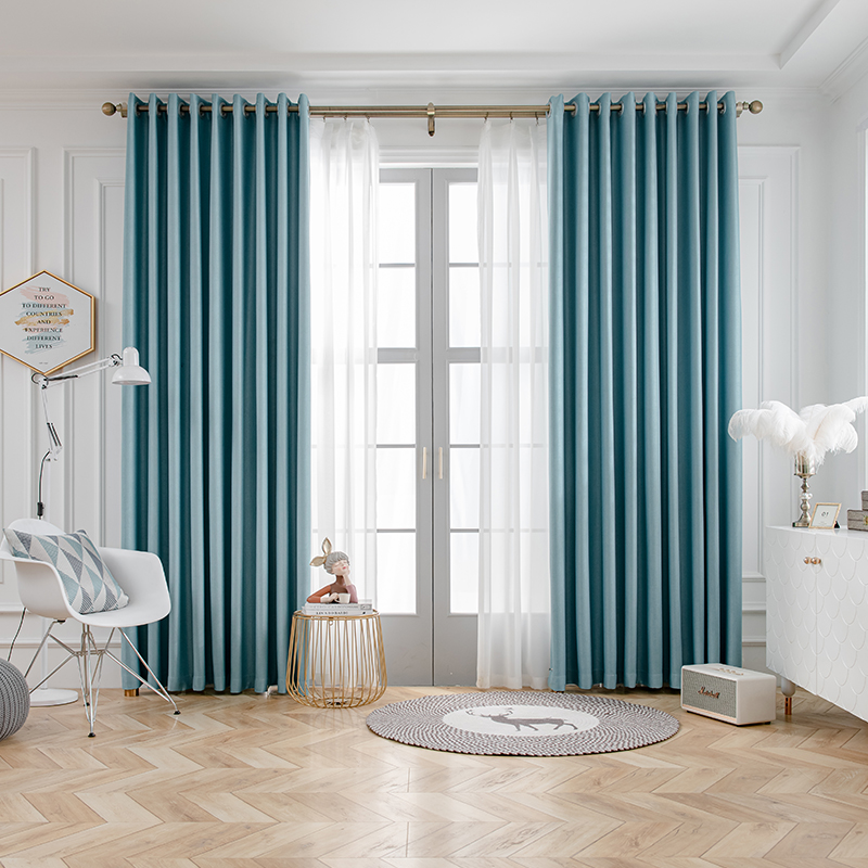 墨绿色法兰棉麻布料全遮光拼纯色窗帘成品现代简约主卧室客厅