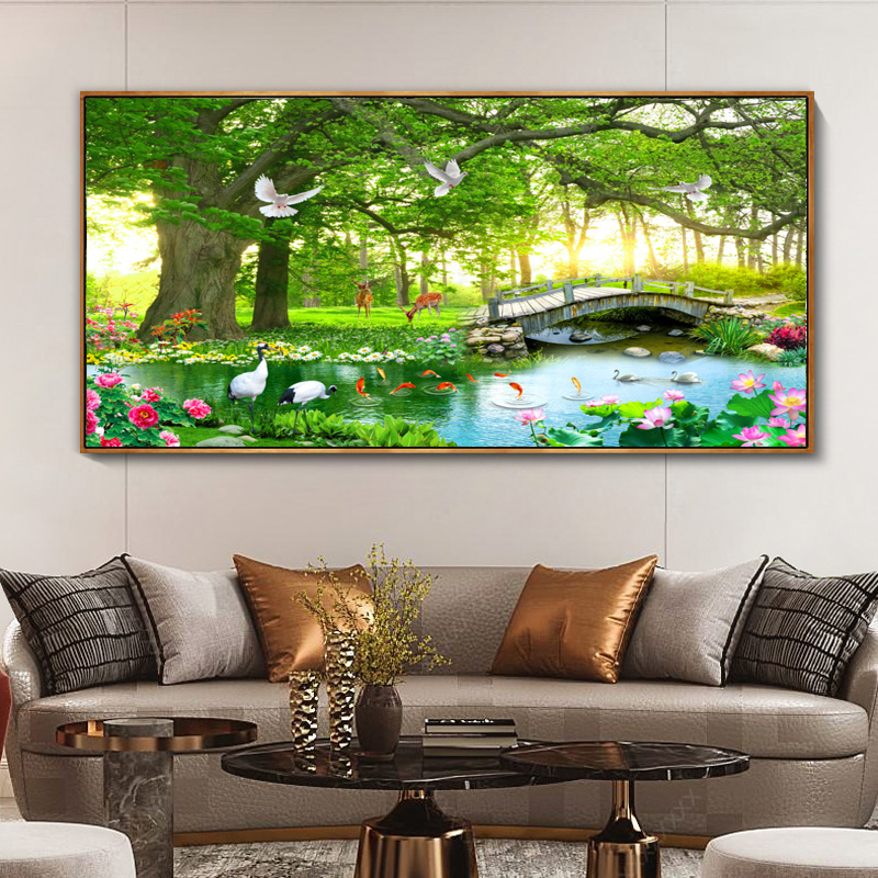 现代客厅风景树林装饰画沙发背景墙森林壁画卧室床头餐厅挂画