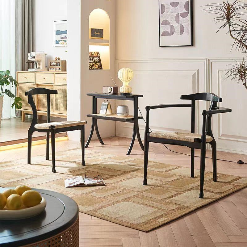 实木中古餐椅个性设计高靠背扶手休闲椅子复古风家用书桌泡茶椅子