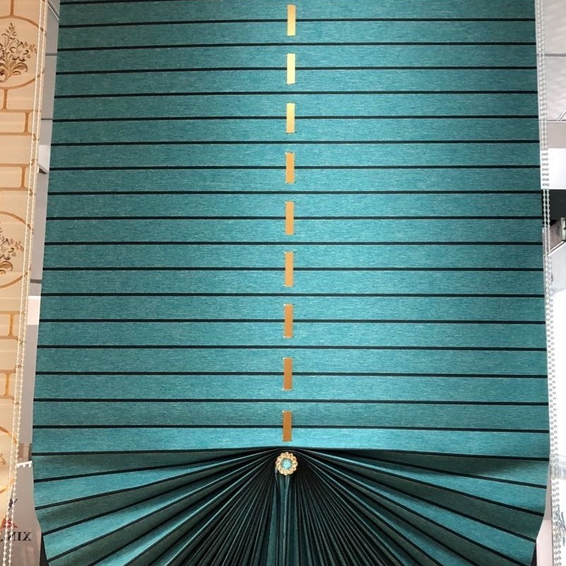 纯色遮光窗帘 孔雀蓝扇形卷帘 拉帘升降窗帘卧室书房阳台扇形卷帘