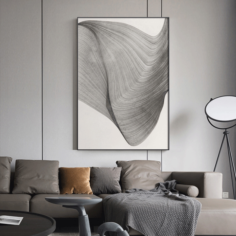 现代抽象黑白灰玄关装饰画极简线条客厅沙发挂画大尺寸落地墙壁画