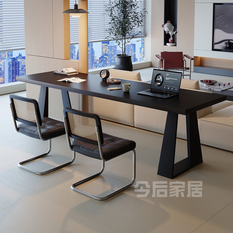 黑色实木书桌电脑桌家用学习客厅沙发后长条桌白蜡木大桌子长方形
