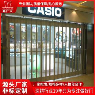 水晶折叠门铝合金美观商铺透视门手动商场防盗金属大门厂家供应