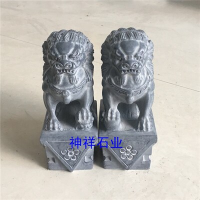青石石狮子镇宅石狮子摆件一对石头石材雕刻小石狮子嘉祥石雕狮子