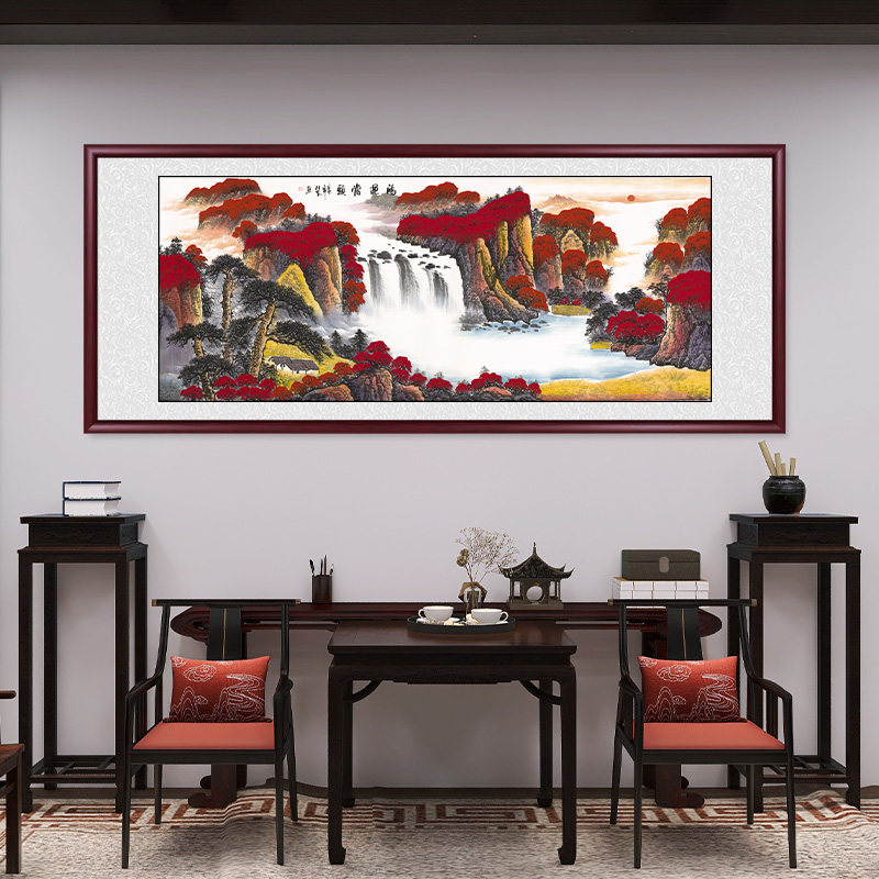 鸿运当头国画山水画手绘沙发背景墙客厅挂画办公室装饰画靠山壁画,家居饰品,国画,淘宝优惠券,粉丝福利购,淘宝优惠卷