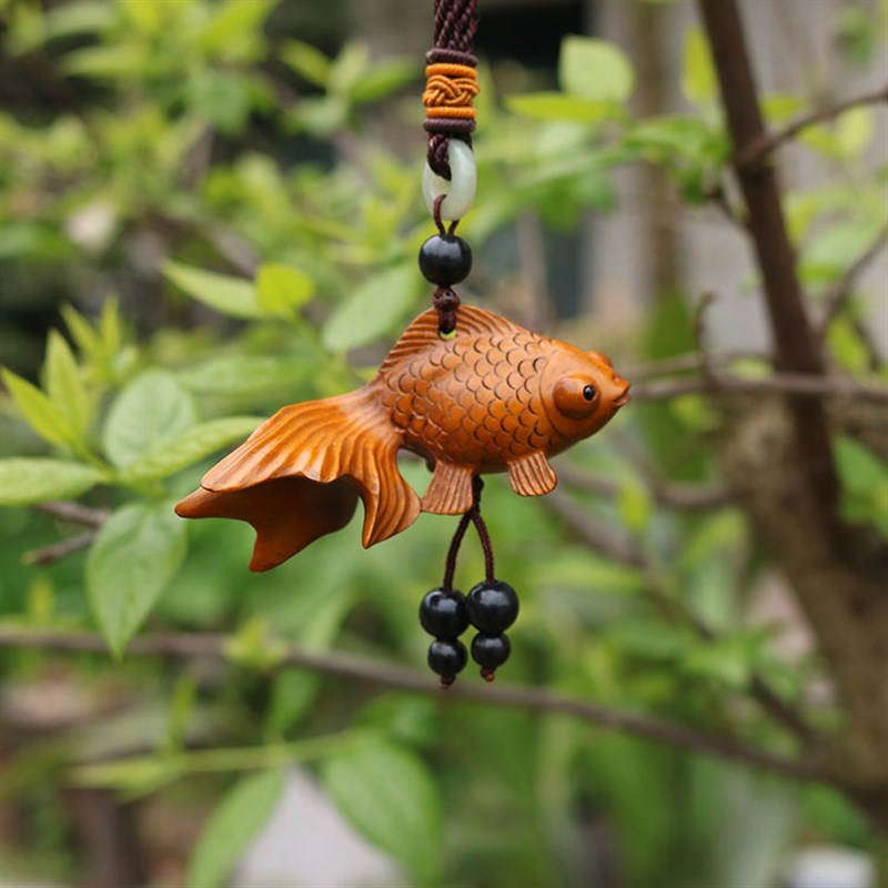 陈雕匠黄杨木雕刻工艺品礼品手把件金鱼包挂福佑车挂平安有余