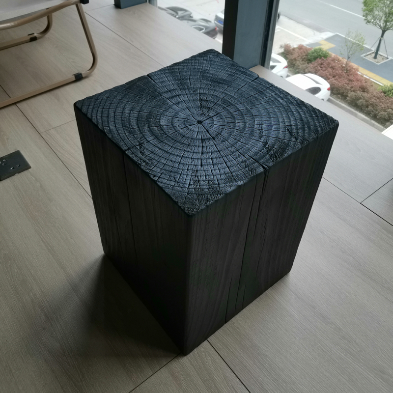 方形防腐a黑色凳子碳化树桩木墩原木茶几边几艺术圆形木头花架底