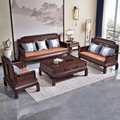 古典雕花新中式 实木沙发组合黑檀木冬夏两用大小户型榫卯客厅家具
