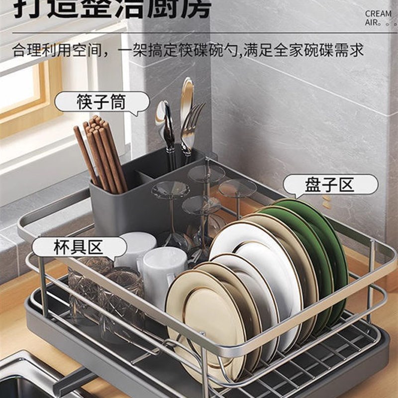 厨房置物架碗碟收纳架单层滤水碗篮台面晾N碗架碗筷盘子收纳沥水