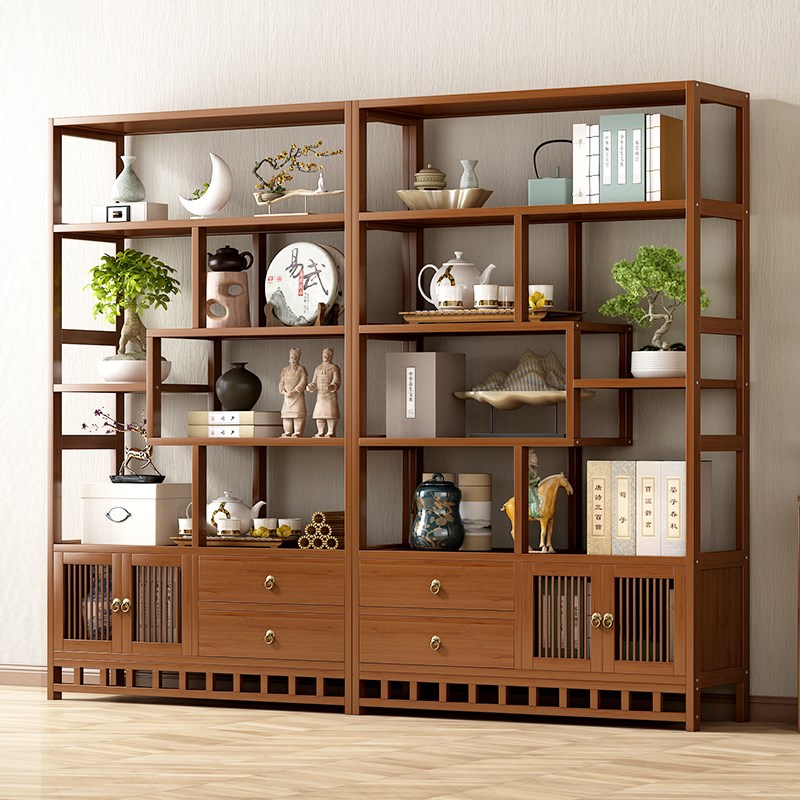新中式博古架非实木多宝阁茶室茶C具置物架茶叶展示柜客厅隔断收