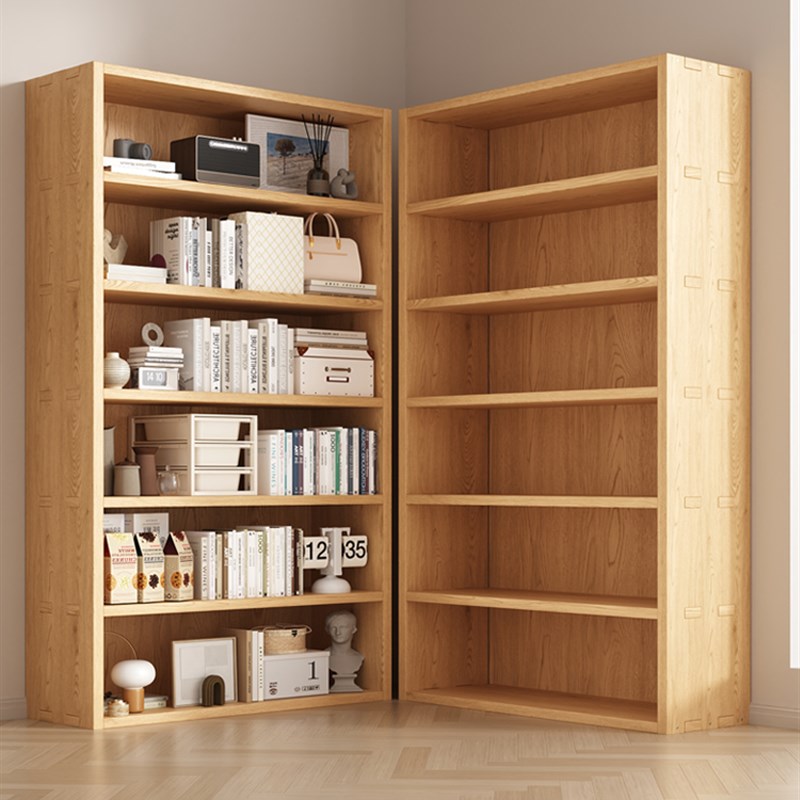 实木书架落地置物架柜子一体靠A墙客厅家用储物木质多层简易书柜