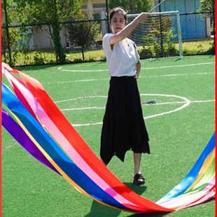 广场舞彩带舞彩带六米运动健身舞龙甩飘带舞蹈七彩绸带伸缩杆跳舞