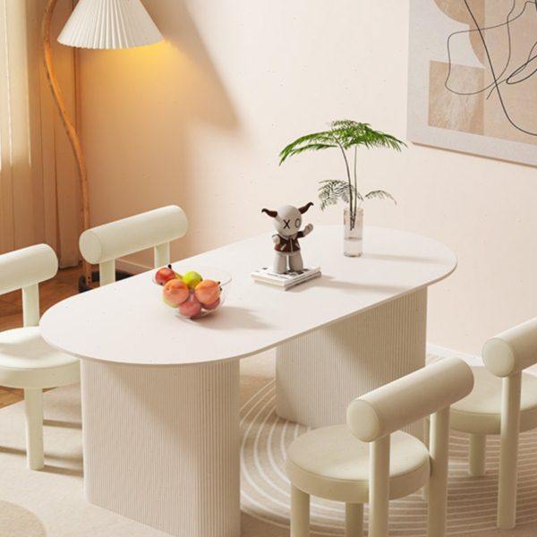 奶油风岩板餐桌家用小户型轻奢现代简约法式纯白椭圆形餐桌椅组合,住宅家具,岩板餐桌,淘宝优惠券,粉丝福利购,淘宝优惠卷