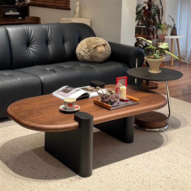 中古风椭圆形茶几客厅家用小户型实木茶G几2025新款轻奢高级感复