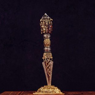 降魔杵金刚杵尼泊尔纯铜藏式金刚撅三面普巴金刚杵法器密宗带底座