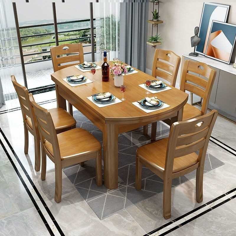 实木餐桌家用方圆两用吃s饭桌子折叠饭桌小户型伸缩式餐桌餐椅组