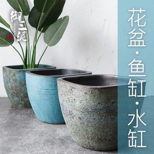 复古陶瓷仿古大缸粗陶手工圆坛水缸大花盆鱼缸落地摆件庭院园林