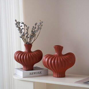 美式复古陶瓷花瓶轻奢高级感侘寂风法式中古客厅民宿小众插花摆件