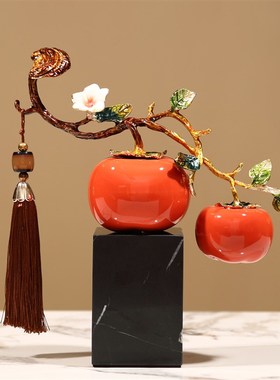高档珐瑯彩事事如意柿子摆件客厅玄关酒柜桌面装饰品乔迁新居礼品