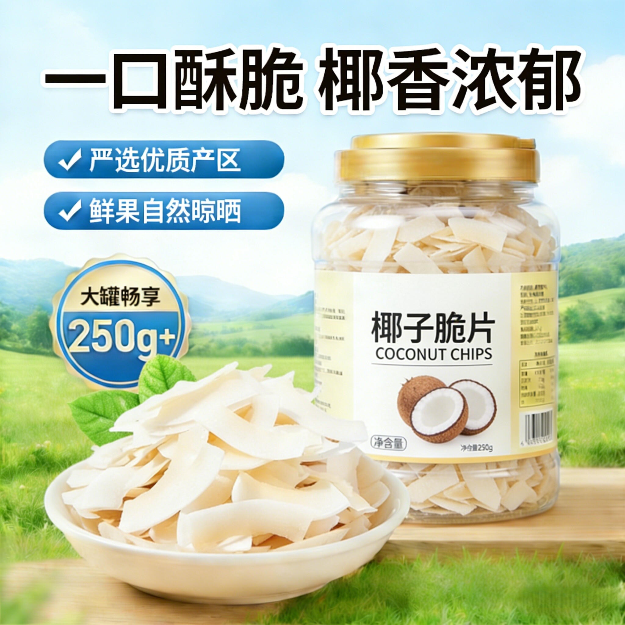 农科院椰子片脆片烤椰肉干椰片碎脆块海南特产零食椰子角原味新鲜