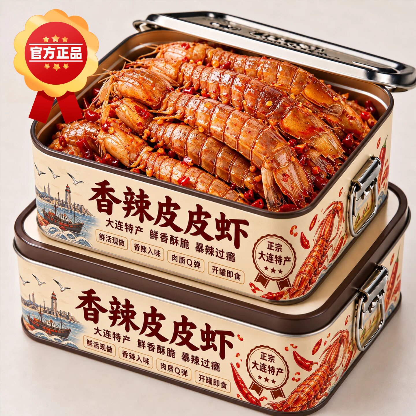 青岛特产香辣皮皮虾即食零食罐装深海香酥琵琶虾脆虾休闲海鲜小吃
