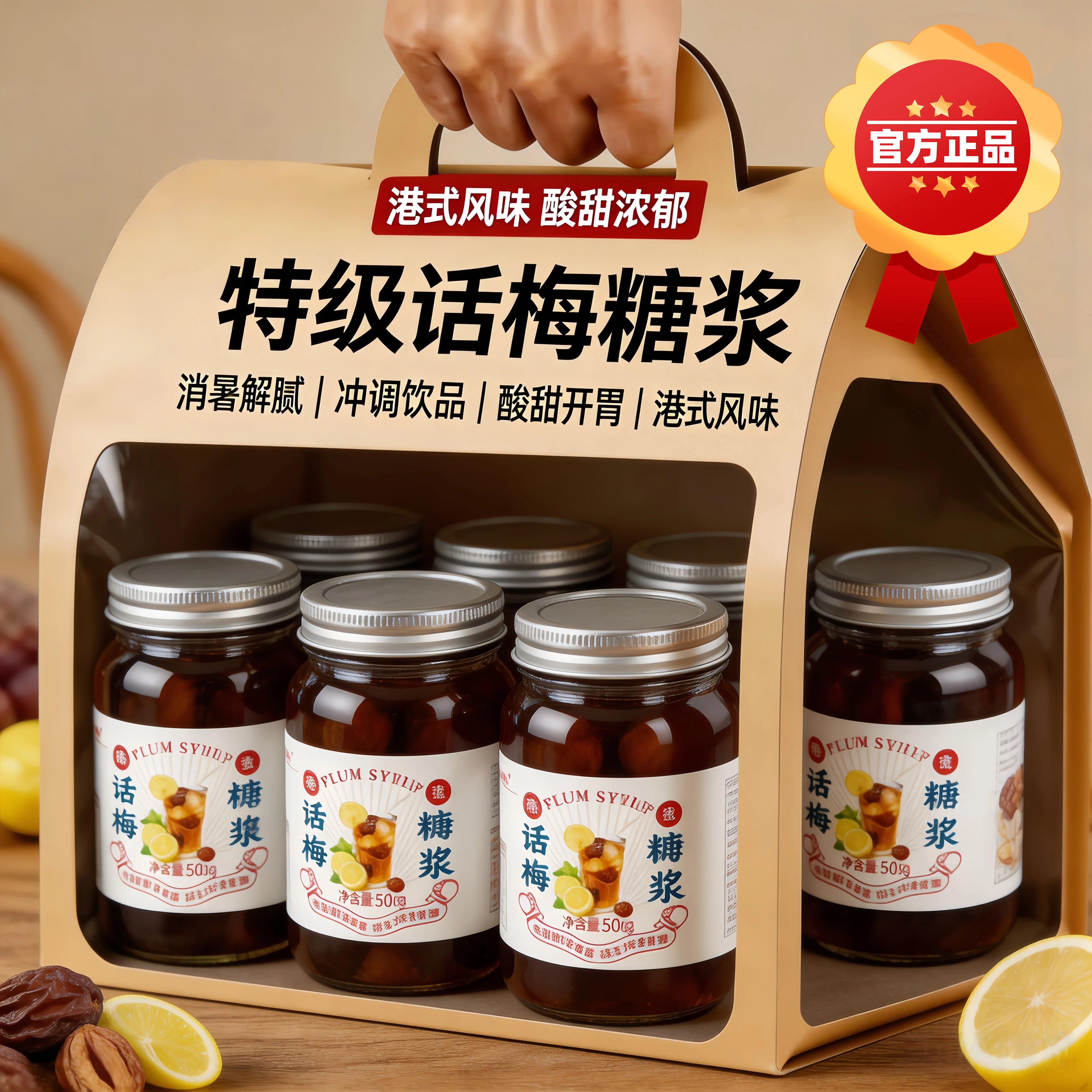 特级无添加自制话梅糖浆玻璃罐装柠檬茶奶茶店同款饮品特调气泡水